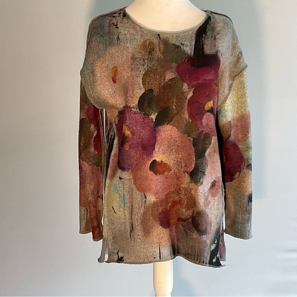 Trisha Tyler Floral Knit Sweater S Abstract Watercolor Pullover - Picture 6 of 16
